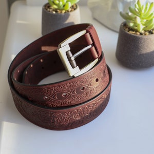 Genuine leather belt, embossed leather belt, leather belt, unique belt, womens belt,Leather belt,Handmade Personalized Belt image 1