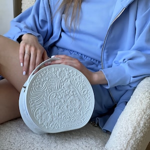 Sac à main rond en cuir, sac à bandoulière blanc, sac fait main pour femme, sac à main bandoulière
