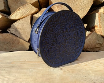 leather bag handmade ,leather round bag, women bag, gift for women