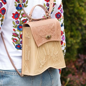 Personalized Embossed Leather Backpack for Women - Handmade Vintage Rucksack Gift