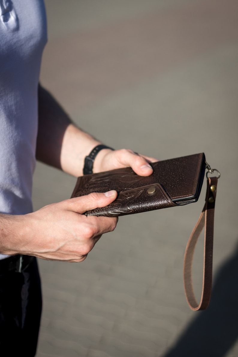 Cartera larga de cuero Cartera para efectivo/tarjetas Cartera hecha a mano Cartera de cuero para hombres Cartera de cuero para hombres Cartera para tarjetas de crédito imagen 1