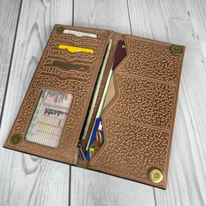 Cartera larga para mujer, Cartera de piel de oliva, Cartera de piel suave, Cartera con monedero, Cartera de mano, Cartera fina imagen 7