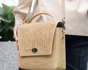 Embossed Leather Satchel Bag: Personalized Crossbody Briefcase