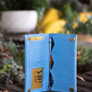 Blue Leather Vintage Long Bifold Wallet, Custom Slim Leather Wallet, Women's Engraved Wallet image 8