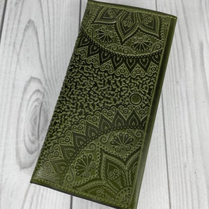 Cartera larga para mujer, Cartera de piel de oliva, Cartera de piel suave, Cartera con monedero, Cartera de mano, Cartera fina imagen 3