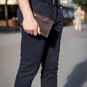 Cartera larga de cuero Cartera para efectivo/tarjetas Cartera hecha a mano Cartera de cuero para hombres Cartera de cuero para hombres Cartera para tarjetas de crédito imagen 8