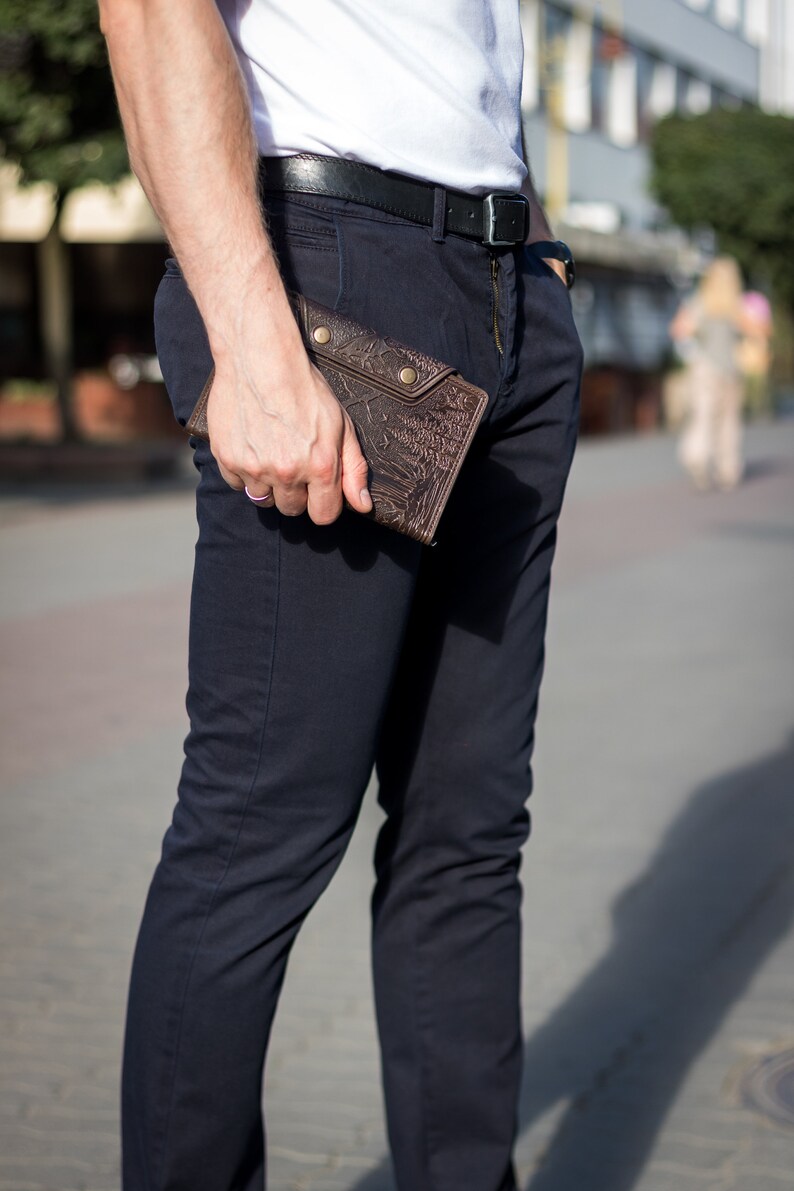 Cartera larga de cuero Cartera para efectivo/tarjetas Cartera hecha a mano Cartera de cuero para hombres Cartera de cuero para hombres Cartera para tarjetas de crédito imagen 8