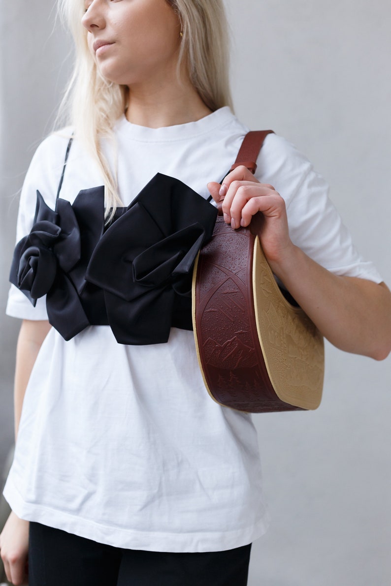 Personalised bag, Women shoulder bag,leather bag, Handbag with mountain embossing, Bag handmade , Gift for women image 9