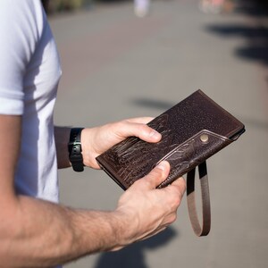 Cartera larga de cuero Cartera para efectivo/tarjetas Cartera hecha a mano Cartera de cuero para hombres Cartera de cuero para hombres Cartera para tarjetas de crédito imagen 7