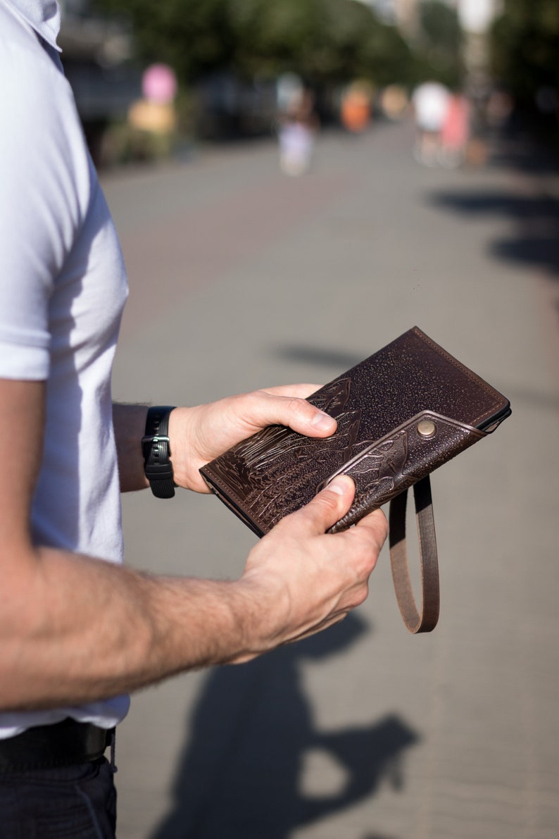 Cartera larga de cuero Cartera para efectivo/tarjetas Cartera hecha a mano Cartera de cuero para hombres Cartera de cuero para hombres Cartera para tarjetas de crédito imagen 7