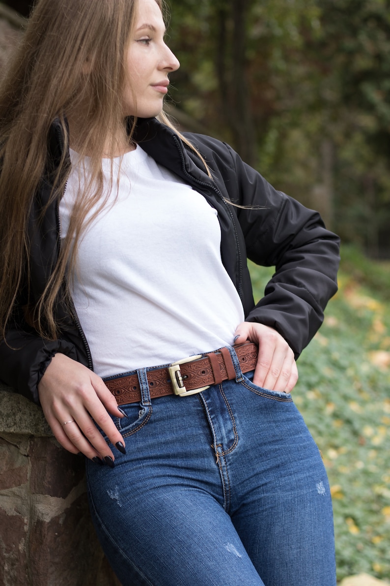 Leather Belt / Women Belt / Personalised Belt / Vintage Belt / Idea Gifts / Pattern Belt / Belts Embossed image 4