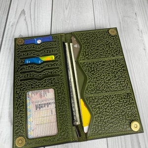 Cartera larga para mujer, Cartera de piel de oliva, Cartera de piel suave, Cartera con monedero, Cartera de mano, Cartera fina imagen 5