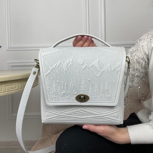 Sac cartable en cuir blanc, sac en cuir véritable, sac en cuir gaufré, porte-documents en cuir, sac à main bandoulière, sac à bandoulière, grand sac