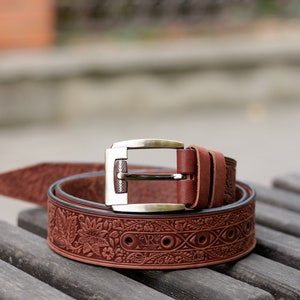 Leather Belt / Women Belt / Personalised Belt / Vintage Belt / Idea Gifts / Pattern Belt / Belts Embossed image 5