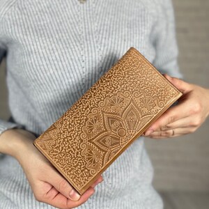 Cartera larga para mujer, Cartera de piel de oliva, Cartera de piel suave, Cartera con monedero, Cartera de mano, Cartera fina imagen 6