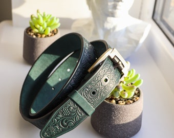 Leather belt, genuine leather belt, embossed leather belt, leather belt, unique belt, women’s belt,personalized leather belt