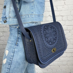 Blue Leather Purse Shoulder Bags Handmade Handbag Crossbody Purse  Personalised Gift