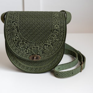 Bolso de hombro de oliva / Bolso de cuero / Bolso de mano hecho a mano / Regalo único / Bolso para dama