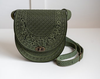 Olive Shoulder Purse / Leather Bag / Handbag Handmade /  Unique Gift / Bag For Ladies