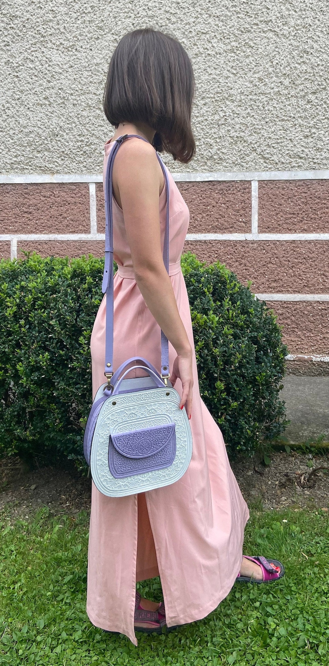 Leather Crossbody Bag with Charm