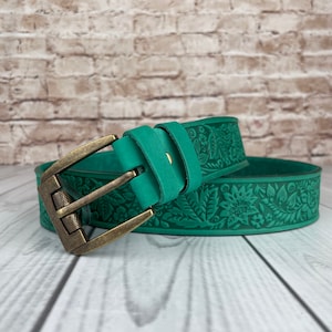 Mint Leather Belt / Genuine Leather Belt / Embossed Leather Belt / Unique Belt / Women Belt / Personalized belt