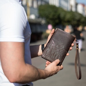 Cartera larga de cuero Cartera para efectivo/tarjetas Cartera hecha a mano Cartera de cuero para hombres Cartera de cuero para hombres Cartera para tarjetas de crédito imagen 2