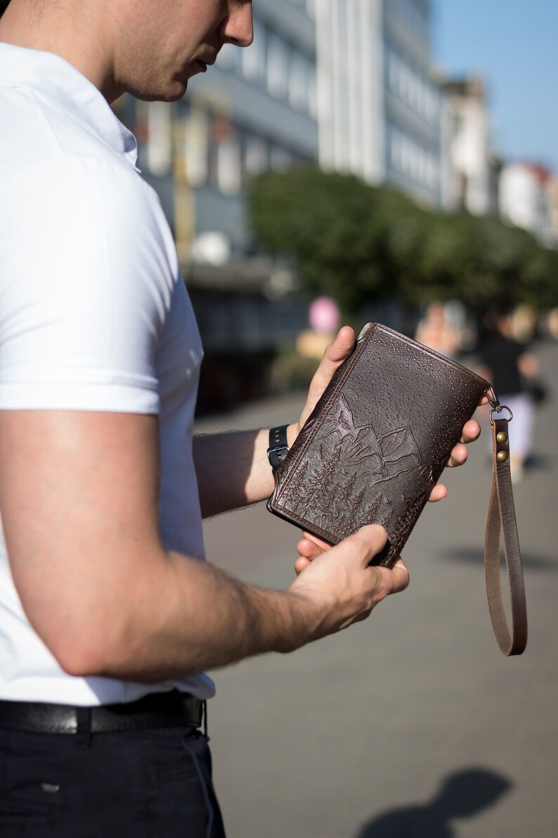 Cartera larga de cuero Cartera para efectivo/tarjetas Cartera hecha a mano Cartera de cuero para hombres Cartera de cuero para hombres Cartera para tarjetas de crédito imagen 2