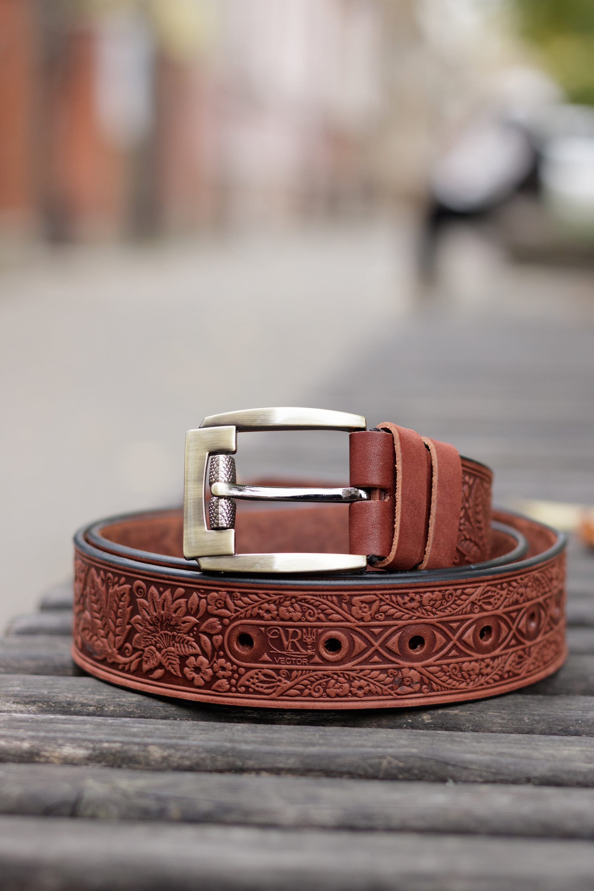 VINTAGE Faded Floral Embossed Leather Belt Western Floral Leather Belt for Men, Personalized Cowboy  main image 3