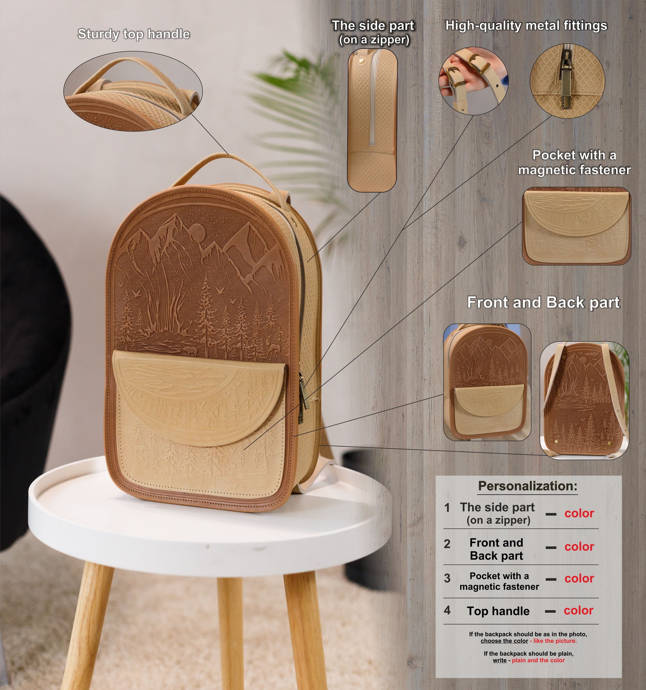 5803 Vintage Leather Backpack Purse Fashion Rucksack Practical and Stylish Polare Vintage Full Grain Leather Rucksack Backpack Casual  main image 3
