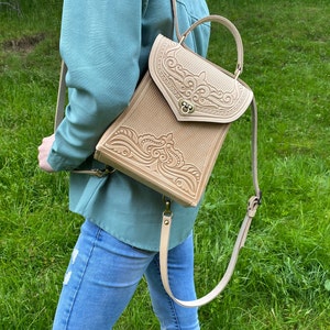 Ivory leather backpack, Leather backpack-bag, City backpack, Women leather rucksack handmade, Gift for her