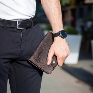 Cartera larga de cuero Cartera para efectivo/tarjetas Cartera hecha a mano Cartera de cuero para hombres Cartera de cuero para hombres Cartera para tarjetas de crédito imagen 4