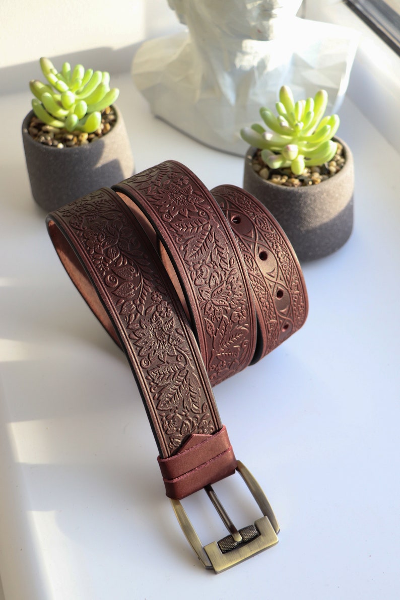 Genuine leather belt, embossed leather belt, leather belt, unique belt, womens belt,Leather belt,Handmade Personalized Belt image 6