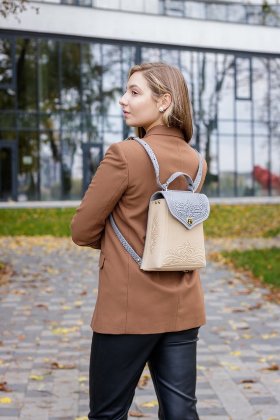 Genuine leather top mini backpack