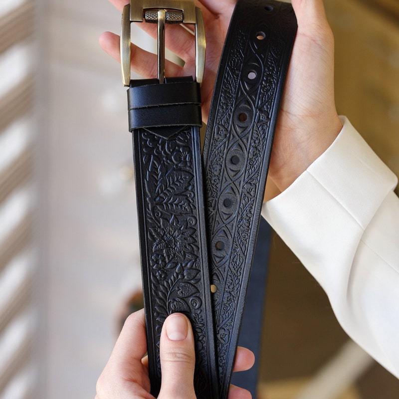 Black Embossed Genuine Leather Women Belt main image 1
