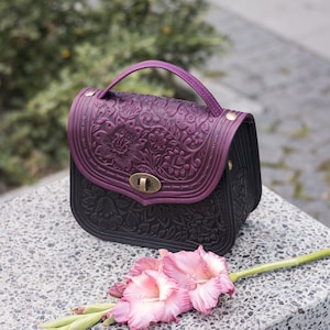 Purple Leather Women Bags, Real Genuine Leather Handbag, Leather Crossbody Handbags, Gift for Her, Made in Ukraine image 6