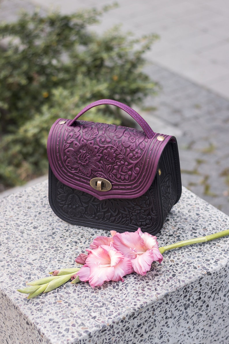 Purple Leather Women Bags, Real Genuine Leather Handbag, Leather Crossbody Handbags, Gift for Her, Made in Ukraine image 6