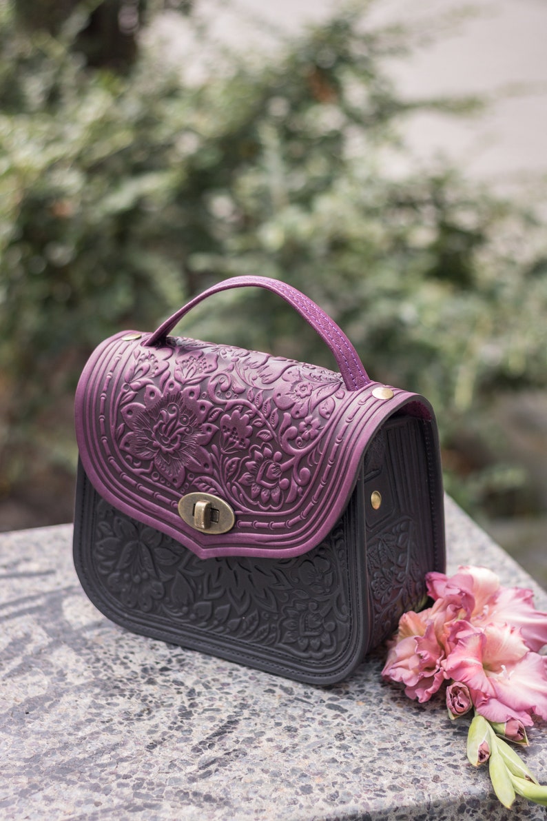 Purple Leather Women Bags, Real Genuine Leather Handbag, Leather Crossbody Handbags, Gift for Her, Made in Ukraine image 3