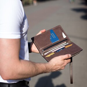 Cartera larga de cuero Cartera para efectivo/tarjetas Cartera hecha a mano Cartera de cuero para hombres Cartera de cuero para hombres Cartera para tarjetas de crédito imagen 9