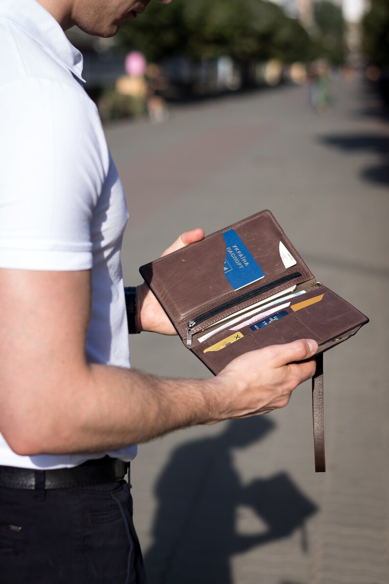 Cartera larga de cuero Cartera para efectivo/tarjetas Cartera hecha a mano Cartera de cuero para hombres Cartera de cuero para hombres Cartera para tarjetas de crédito imagen 9