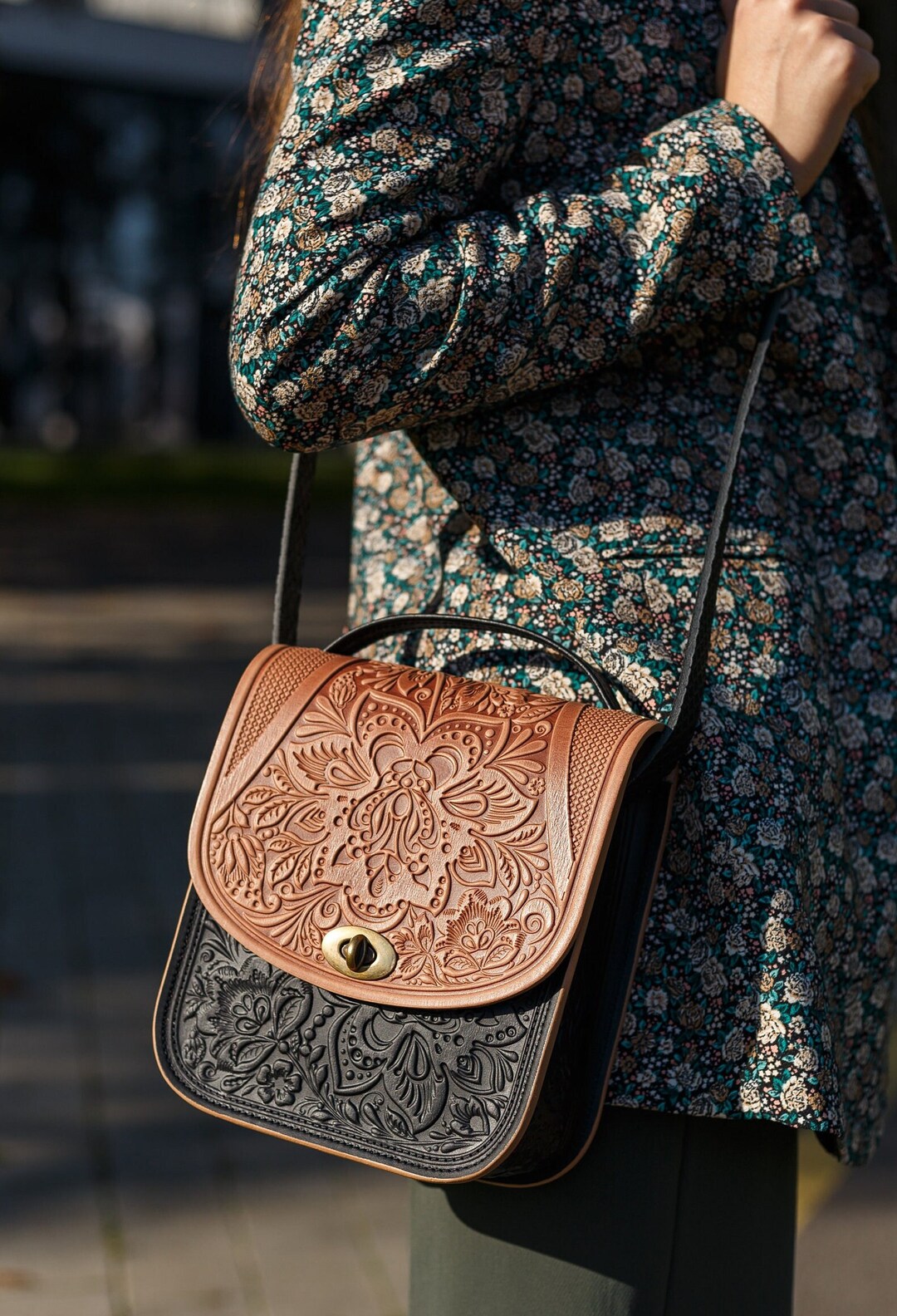 Embossed Leather Crossbody Bag: Handmade Shoulder Handbag - Etsy