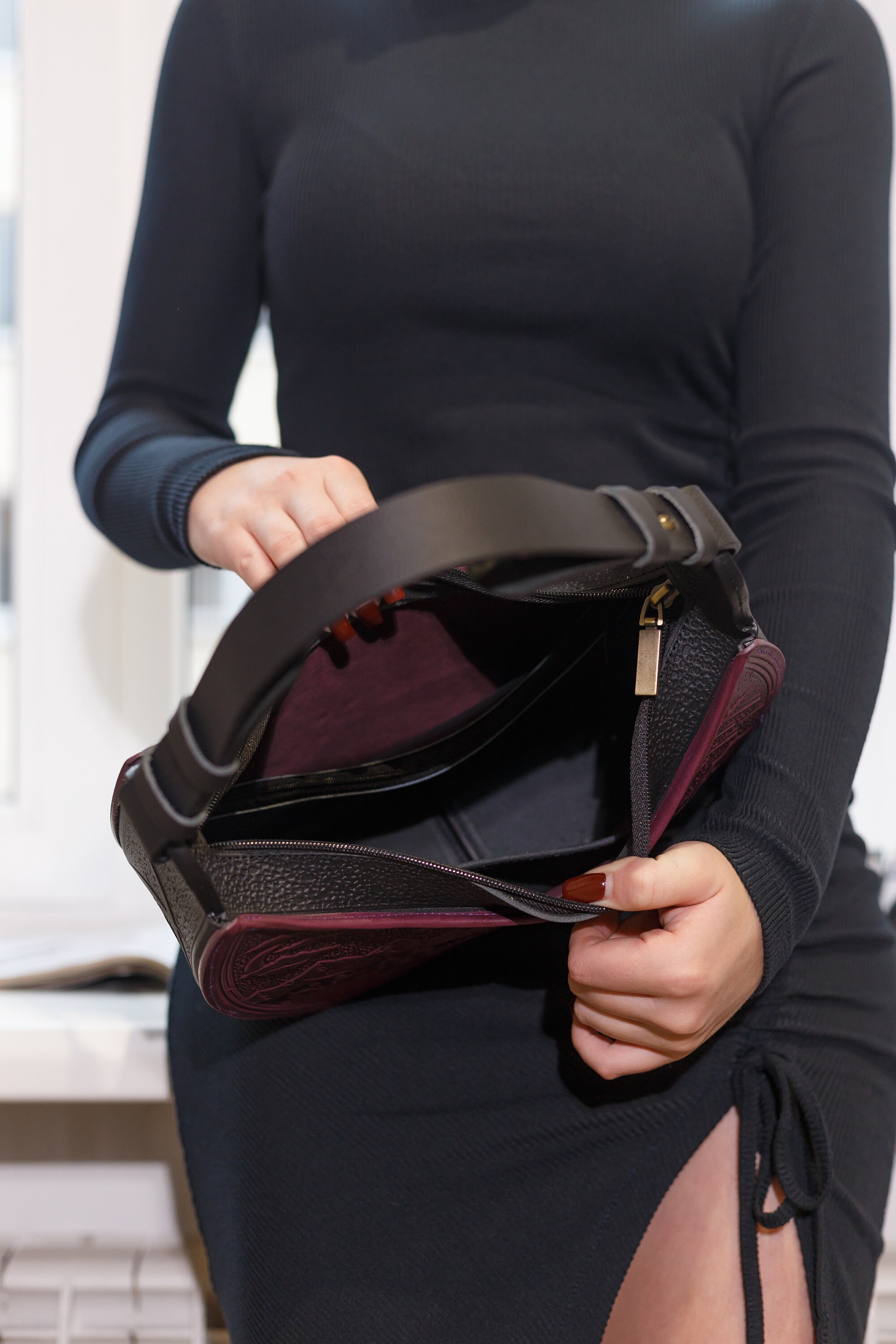 【BLACKPURPLE】24FW★ BP032 Real Leather Bag Pinko - Double P leather bag black - The Corner