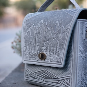 Leather briefcase Grey women bag Embossed bag bag with an ornament Capacious bag Shoulder bag image 3