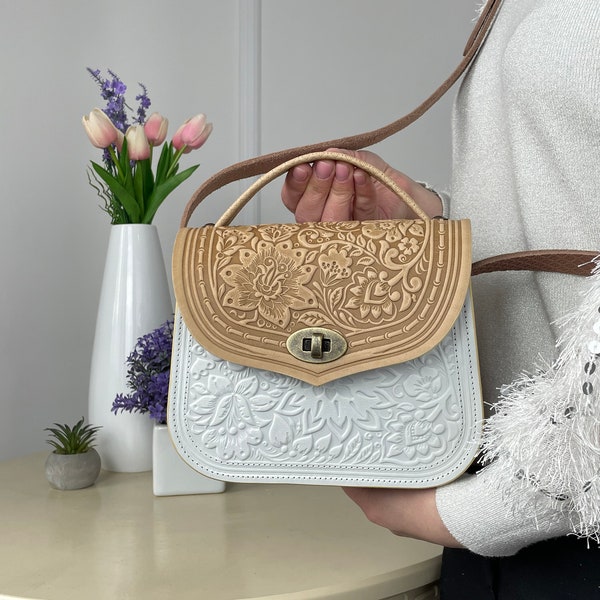 Unique Leather Purse, Real Genuine Leather Bag, White Leather Crossbody Bag, Gift for Her, Made in Ukraine