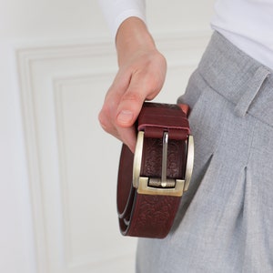 Genuine leather belt, embossed leather belt, leather belt, unique belt, womens belt,Leather belt,Handmade Personalized Belt image 4
