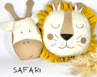 Kids Decorative Lion Pillow, Kids Room Decor Cushion Giraffe, Safari Themed Children's Room, Handmade And Handpainted nordic style