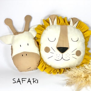 Kids Decorative Lion Pillow, Kids Room Decor Cushion Giraffe, Safari Themed Children's Room, Handmade And Handpainted nordic style