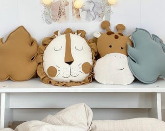 Safari Tier Kissen Set, Löwe & Giraffe, Kinderzimmer Dekor