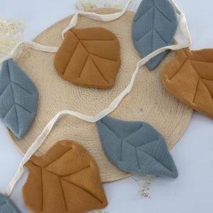 Boho cotton muslin garland ,Kids garland , Nursery garland leaves,Wall decor, Nursery Bunting, Scandinavian nursery decor, Leave banner