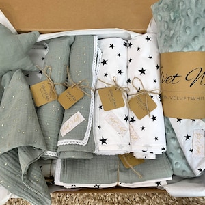 Baby box Stars and mint  leaves, maternity hospital essentials, packed eco-friendly,Baby Shower Gift,Gift for new parent, Christmas gift
