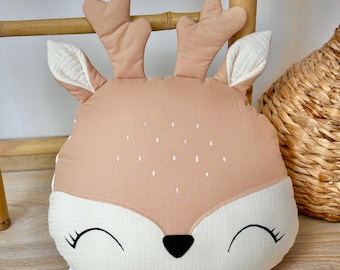 Handmade Deer Nursery Pillow, Woodland Animal Cushion, Baby Room Decor